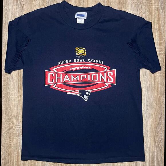 Patriots Vintage Shirt Mens L Blue Super Bowl New England Champs CSA - Picture 1 of 4